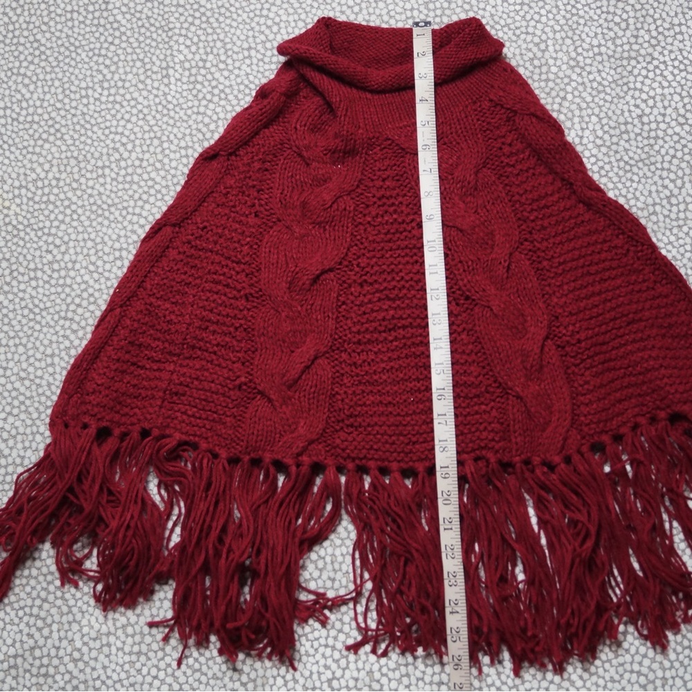 Turtle Neck Knitted Poncho Featuring Fringe - Picture 6 of 6